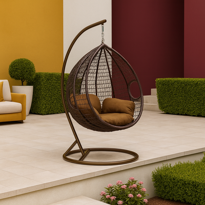 Patio Wicker Hanging Chair | Hammock Basket Swing Chair with Tufted Seat Pad, Pillow & Backrest | Comfortable Outdoor Balcony Egg Chair for Garden, Patio, Terrace (Brown) Patio Wicker Hanging Chair | Hammock Basket Swing Chair with Tufted Seat Pad, Pillow & Backrest | Comfortable Outdoor Balcony Egg Chair for Garden, Patio, Terrace (Brown)