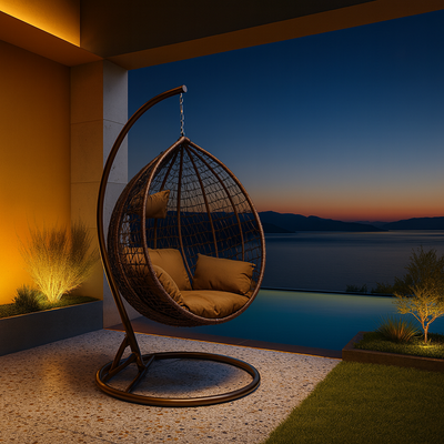 Patio Wicker Hanging Chair | Hammock Basket Swing Chair with Tufted Seat Pad, Pillow & Backrest | Comfortable Outdoor Balcony Egg Chair for Garden, Patio, Terrace (Brown)