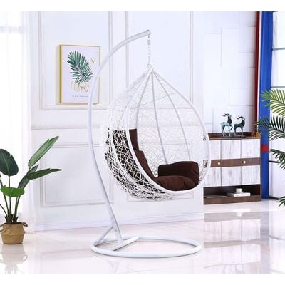Patio Wicker Hanging Chair | Hammock Basket Swing Chair with Tufted Seat Pad, Pillow & Backrest | Comfortable Outdoor Balcony Egg Chair for Garden, Patio, Terrace (White)