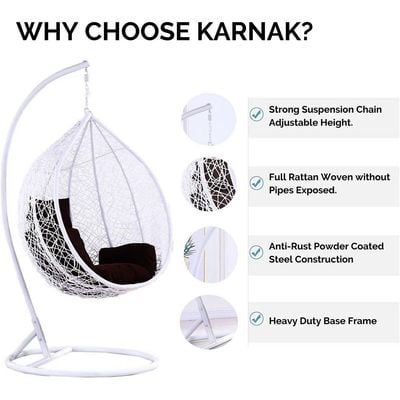 Patio Wicker Hanging Chair | Hammock Basket Swing Chair with Tufted Seat Pad, Pillow & Backrest | Comfortable Outdoor Balcony Egg Chair for Garden, Patio, Terrace (White)