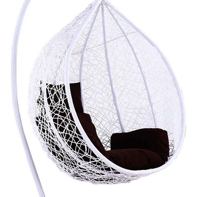 Patio Wicker Hanging Chair | Hammock Basket Swing Chair with Tufted Seat Pad, Pillow & Backrest | Comfortable Outdoor Balcony Egg Chair for Garden, Patio, Terrace (White)