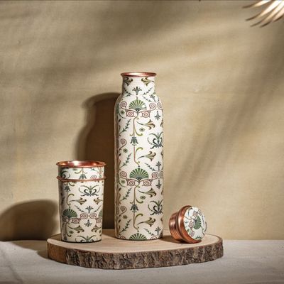 Copper Bottle With 2 Glasses- Green Copper Bottle With 2 Glasses- Green