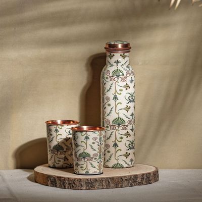 Copper Bottle With 2 Glasses- Green Copper Bottle With 2 Glasses- Green