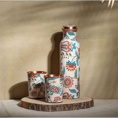 Copper Bottle With 2 Glasses- Blue Copper Bottle With 2 Glasses- Blue