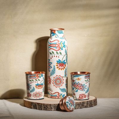 Copper Bottle With 2 Glasses- Blue Copper Bottle With 2 Glasses- Blue