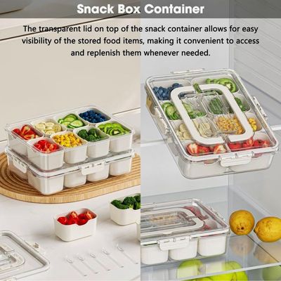  8 Compartment Snack Serving Tray With Lid And Handle And Tong-Set Of 2