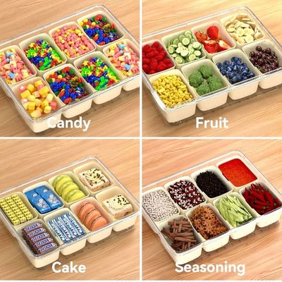  8 Compartment Snack Serving Tray With Lid And Handle And Tong-Set Of 2