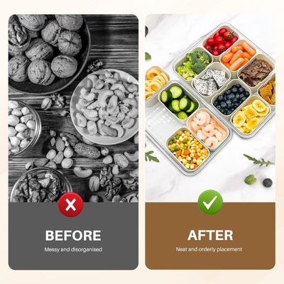 4 Compartment Snack Serving Tray With Lid And Handle And Tong-Set Of 2  4 Compartment Snack Serving Tray With Lid And Handle And Tong-Set Of 2