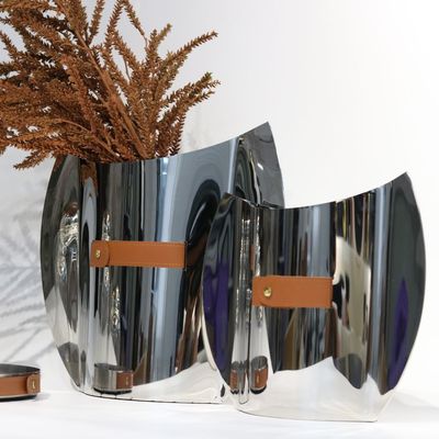 Elegant European Style Stainless Steel Vase With Leather 