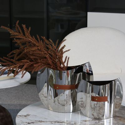 Elegant European Style Stainless Steel Vase With Leather 