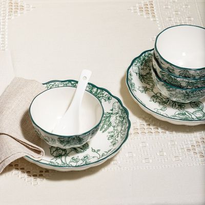 Ceramic Dinnerware Sets, Japanese Rice Bowls Small Soup Bowls, Bowls For Dessert Ice Cream,Microwave Dishwasher Safe (Green Set)