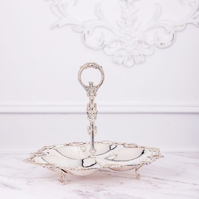 Real Silver Plated Aalam Brass Serving Platter With Handle By Quesera Real Silver Plated Aalam Brass Serving Platter With Handle By Quesera