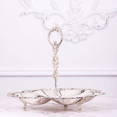 Real Silver Plated Aalam Brass Serving Platter With Handle By Quesera Real Silver Plated Aalam Brass Serving Platter With Handle By Quesera