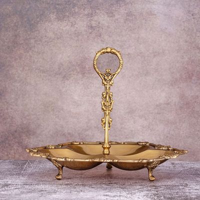 Pure Brass Aalam  Serving Platter With Handle By Quesera Pure Brass Aalam  Serving Platter With Handle By Quesera