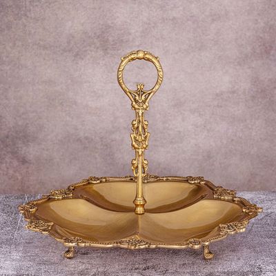 Pure Brass Aalam  Serving Platter With Handle By Quesera Pure Brass Aalam  Serving Platter With Handle By Quesera