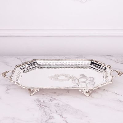 Decorative Antique Accent Silver Plated Brass Tray With Detailed Edges By Quesera Decorative Antique Accent Silver Plated Brass Tray With Detailed Edges By Quesera