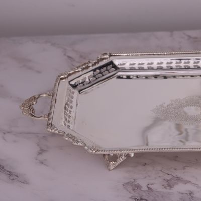 Decorative Antique Accent Silver Plated Brass Tray With Detailed Edges By Quesera Decorative Antique Accent Silver Plated Brass Tray With Detailed Edges By Quesera