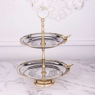 Birds 2 Tier Cake Stand With Brass Deatiling By Quesera Birds 2 Tier Cake Stand With Brass Deatiling By Quesera