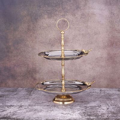 Birds 2 Tier Cake Stand With Brass Deatiling By Quesera Birds 2 Tier Cake Stand With Brass Deatiling By Quesera