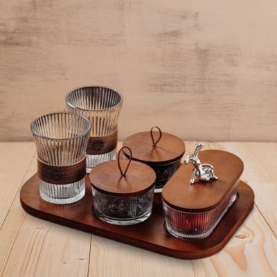 Glass Nut Jars & Food Storage Set With 3 Containers, Glasses & Tray