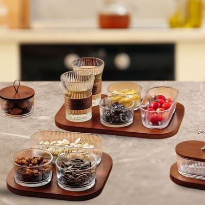 Glass Nut Jars & Food Storage Set With 3 Containers, Glasses & Tray