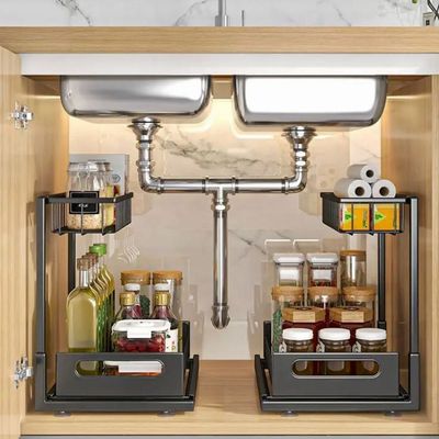 Adjustable 2-Tier Metal Storage Rack For Under-Sink, Kitchen, Bathroom, & Cupboards