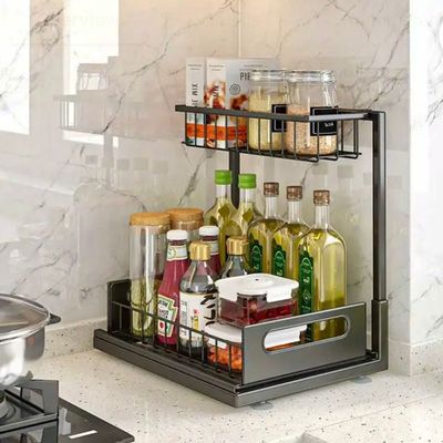 Adjustable 2-Tier Metal Storage Rack For Under-Sink, Kitchen, Bathroom, & Cupboards Adjustable 2-Tier Metal Storage Rack For Under-Sink, Kitchen, Bathroom, & Cupboards