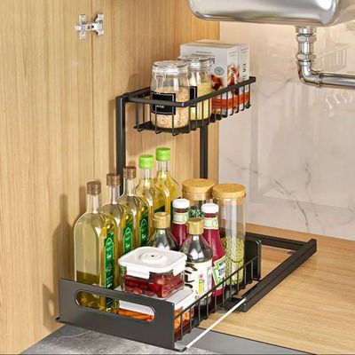 Adjustable 2-Tier Metal Storage Rack For Under-Sink, Kitchen, Bathroom, & Cupboards
