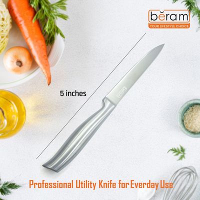 5 Inch Utility Knife, High Carbon Stainless Steel Blade with Hollow Stainless Steel Handle, Precision Cutting Tool for Fruits, Vegetables, and Meats, Sleek and Durable Kitchen Essential