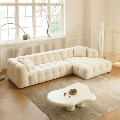 Luxury Fleece Fabric Cloud L-Shaped Sofa Chair Set – Modern Elegant Comfort & Style
