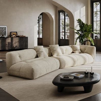 Fleece Fabric Overstuffed Sofa Set – Modern 3 Seater Sofa & Sectional Sofa for Living Room & Office