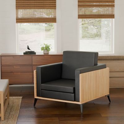 Stylish Single Seat Coco Bolo Wooden Sofa with Comfortable PU Cushion, Durable and Space Saving Design, Ideal for Home, Office, Living Room and Lounge Area - Black