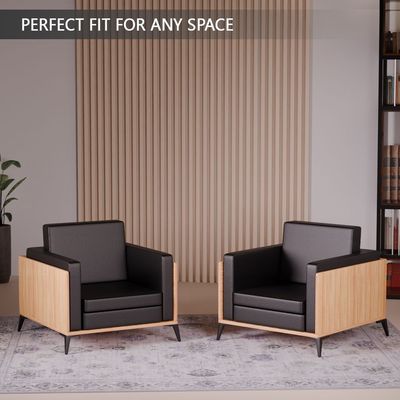 Stylish Single Seat Coco Bolo Wooden Sofa with Comfortable PU Cushion, Durable and Space Saving Design, Ideal for Home, Office, Living Room and Lounge Area - Black