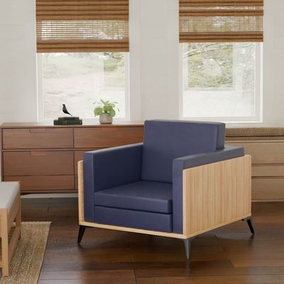 Stylish Single Seat Coco Bolo Wooden Sofa with Comfortable PU Cushion, Durable and Space Saving Design, Ideal for Home, Office, Living Room and Lounge Area - Blue