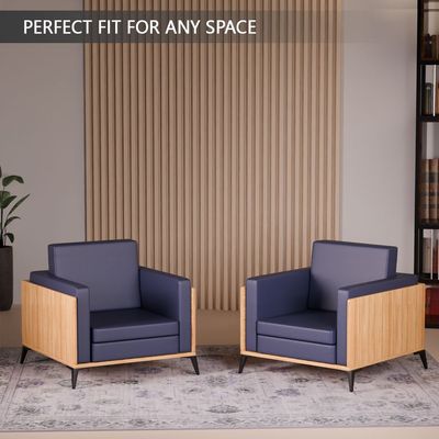 Stylish Single Seat Coco Bolo Wooden Sofa with Comfortable PU Cushion, Durable and Space Saving Design, Ideal for Home, Office, Living Room and Lounge Area - Blue