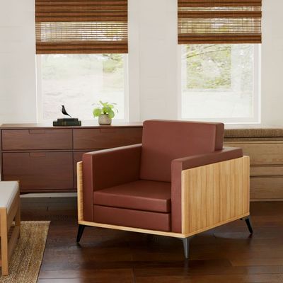 Stylish Single Seat Coco Bolo Wooden Sofa with Comfortable PU Cushion, Durable and Space Saving Design, Ideal for Home, Office, Living Room and Lounge Area - Brown