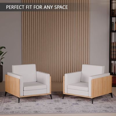 Stylish Single Seat Coco Bolo Wooden Sofa with Comfortable PU Cushion, Durable and Space Saving Design, Ideal for Home, Office, Living Room and Lounge Area - White