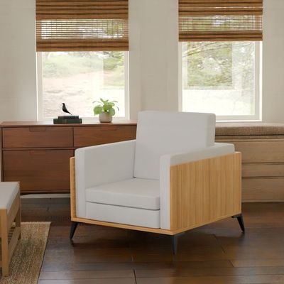 Stylish Single Seat Coco Bolo Wooden Sofa with Comfortable PU Cushion, Durable and Space Saving Design, Ideal for Home, Office, Living Room and Lounge Area - White