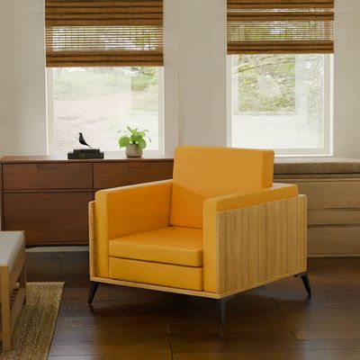 Stylish Single Seat Coco Bolo Wooden Sofa with Comfortable PU Cushion, Durable and Space Saving Design, Ideal for Home, Office, Living Room and Lounge Area - Yellow