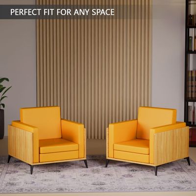 Stylish Single Seat Coco Bolo Wooden Sofa with Comfortable PU Cushion, Durable and Space Saving Design, Ideal for Home, Office, Living Room and Lounge Area - Yellow