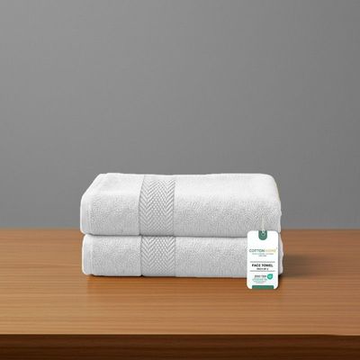 Premium Cotton Towel 30x30cm 2-Piece Face Towel  , 600 GSM Quick Dry and Durable , White