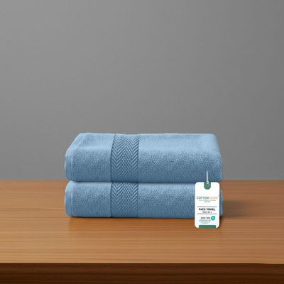 Premium Cotton Towel 30x30cm 2-Piece Face Towel  , 600 GSM Quick Dry and Durable , Blue