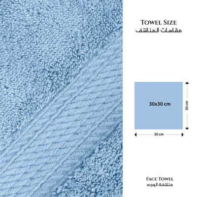 Premium Cotton Towel 30x30cm 2-Piece Face Towel  , 600 GSM Quick Dry and Durable , Blue