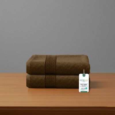 Premium Cotton Towel 30x30cm 2-Piece Face Towel  , 600 GSM Quick Dry and Durable , Brown