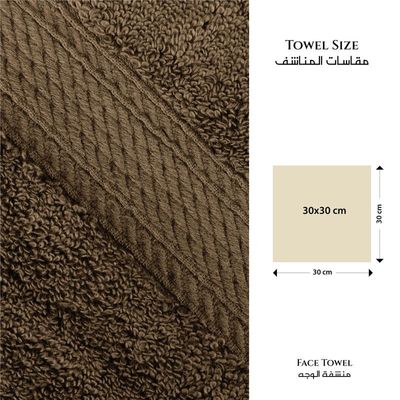 Premium Cotton Towel 30x30cm 2-Piece Face Towel  , 600 GSM Quick Dry and Durable , Brown