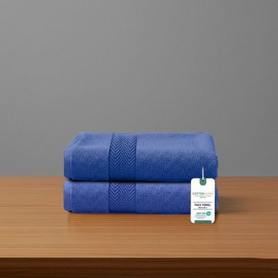 Premium Cotton Towel 30x30cm 2-Piece Face Towel  , 600 GSM Quick Dry and Durable , Royal Blue