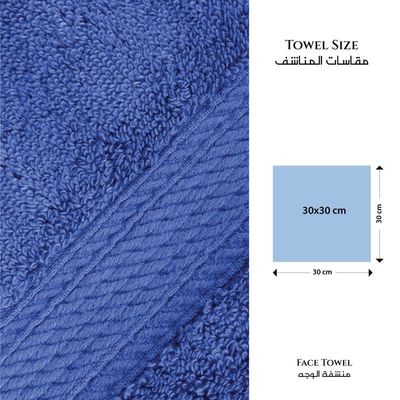 Premium Cotton Towel 30x30cm 2-Piece Face Towel  , 600 GSM Quick Dry and Durable , Royal Blue