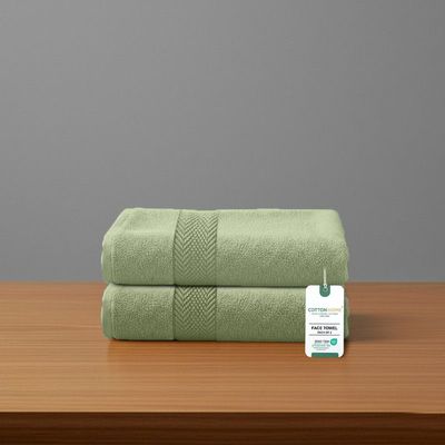 Premium Cotton Towel 30x30cm 2-Piece Face Towel  , 600 GSM Quick Dry and Durable , Green