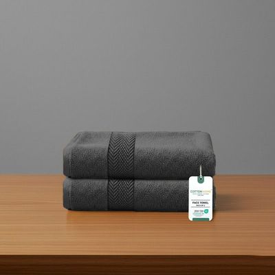 Premium Cotton Towel 30x30cm 2-Piece Face Towel  , 600 GSM Quick Dry and Durable , Grey