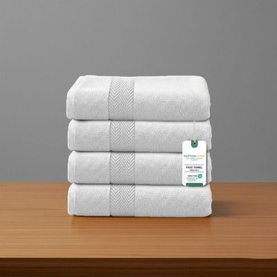 Premium Cotton Towel 30x30cm 4-Piece Face Towel  , 600 GSM Quick Dry and Durable , White